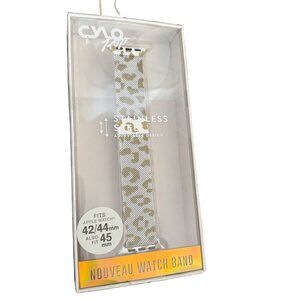 NWT and NIB CYCLOPOP Apple Watch Band 42/44/45 - White Stainless green leopard